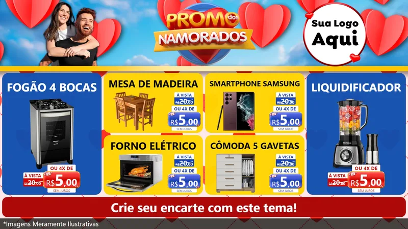 Modelo de TV para TV Horizontal com o tema Promo dos Namorados para Móveis e Eletro