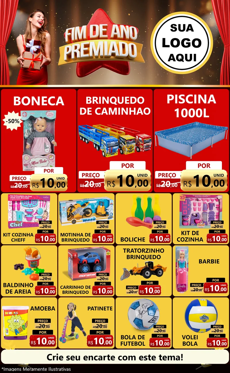 Modelo de Encarte para Encarte Grande com o tema Fim de Ano Premiado para Brinquedos