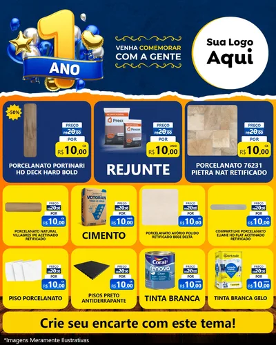 Modelo de Rede Social para Feed Instagram com o tema Um Ano de Aniversário para Pisos e revestimentos