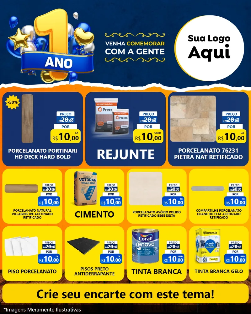 Modelo de Rede Social para Feed Instagram com o tema Um Ano de Aniversário para Pisos e revestimentos