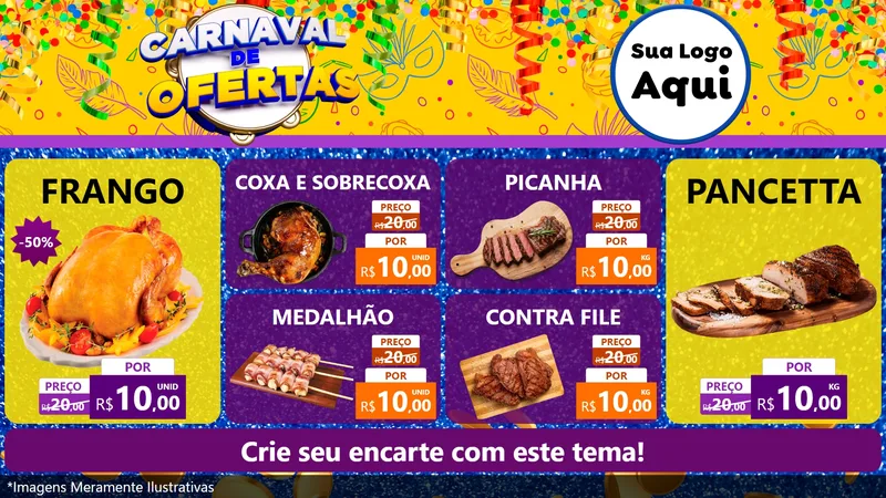Modelo de TV para TV Horizontal com o tema Carnaval de Ofertas para Assados