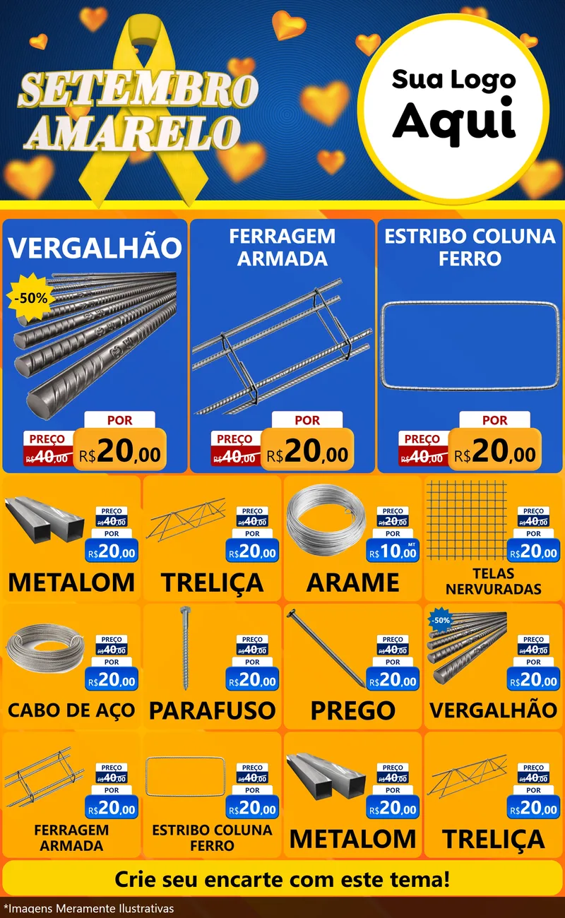 Modelo de Encarte para Encarte Grande com o tema Setembro Amarelo para Ferragens