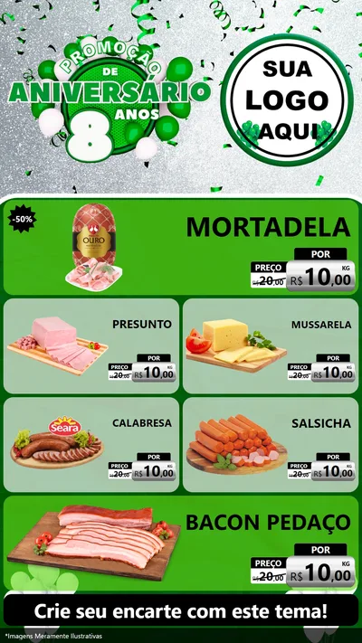 Modelo de TV para TV Vertical com o tema Promoção de Aniversário - 8 Anos para Frios e Laticínios