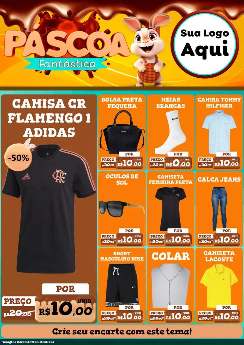 Modelo de Encarte para Encarte A4 Vertical com o tema Páscoa Fantástica para Roupas e acessórios