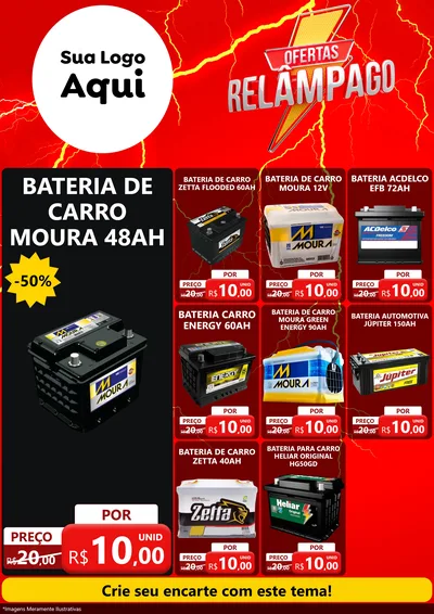 Modelo de Encarte para Encarte A4 Vertical com o tema Ofertas Relâmpago para Baterias Elétricas