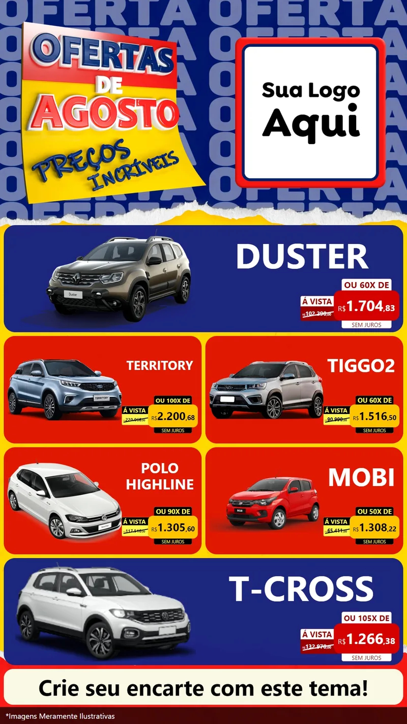 Modelo de TV para TV Vertical com o tema Ofertas de Agosto - Preços Incríveis para Concessionaria de Carros