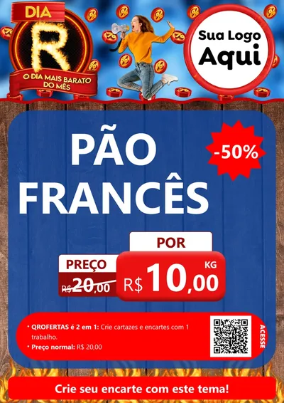 Modelo de Cartaz para Cartaz A4 Vertical com o tema Dia R - O Dia Mais Barato Do Mês para Padaria