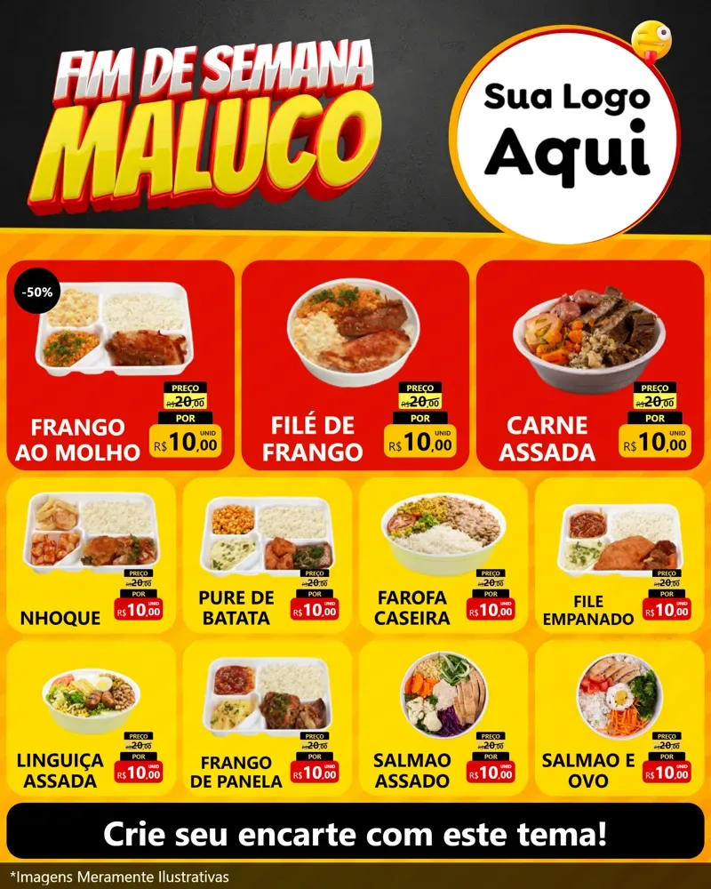 Modelo de Rede Social para Feed Instagram com o tema Final de Semana Maluco para Restaurante