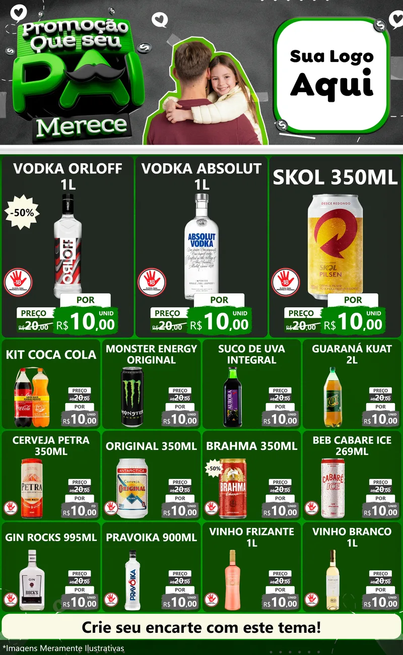 Modelo de Encarte para Encarte Grande com o tema Promoção Que seu Pai Merece para Distribuidora de bebidas