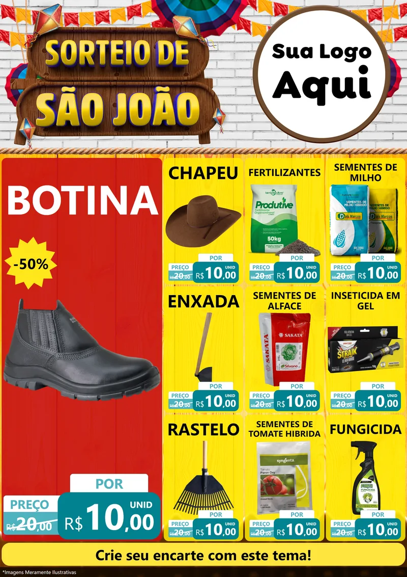 Modelo de Encarte para Encarte A4 Vertical com o tema Sorteio de São João para Agropecuária