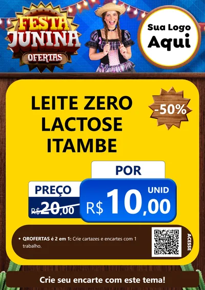 Modelo de Cartaz para Cartaz A4 Vertical com o tema Festa Junina Ofertas para Frios e Laticínios