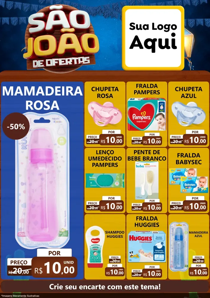 Modelo de Encarte para Encarte A4 Vertical com o tema São João Ofertas Imbatíveis! - Junina para Bebês