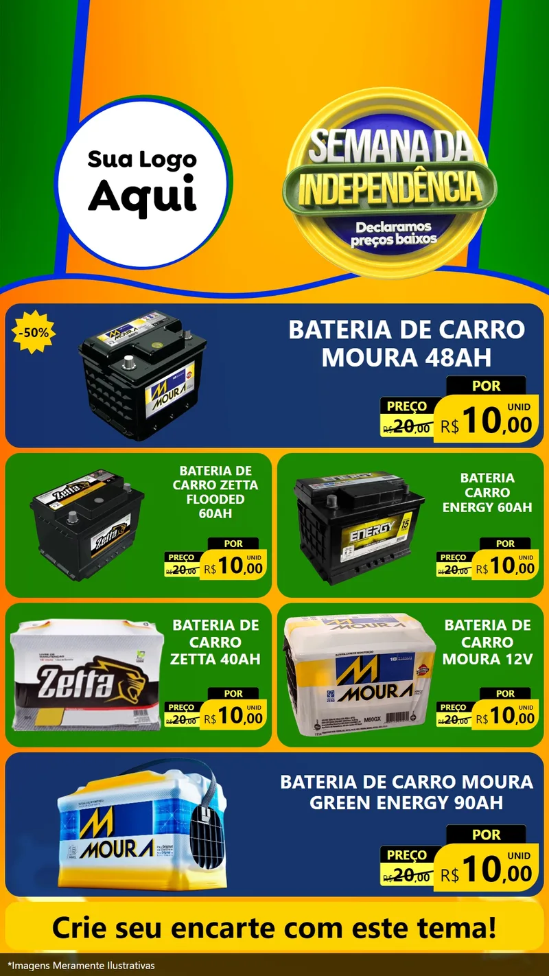 Modelo de TV para TV Vertical com o tema Semana da Independência Declaramos Preços Baixos para Baterias Elétricas
