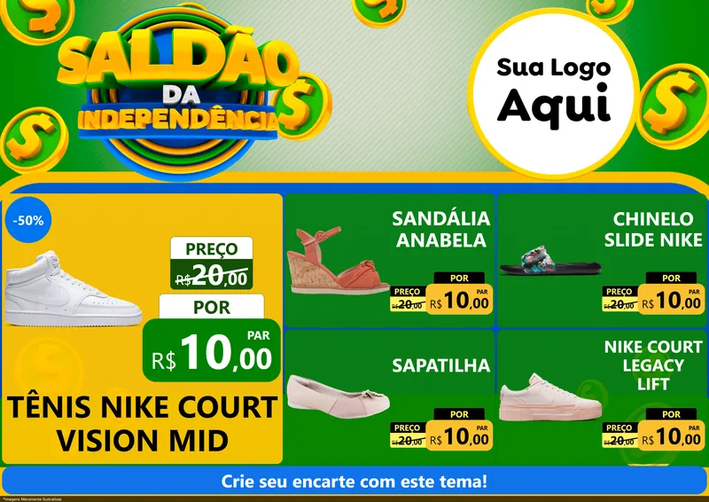Modelo de Encarte para Encarte A4 Horizontal com o tema Saldão da Indepêndencia para Calçados