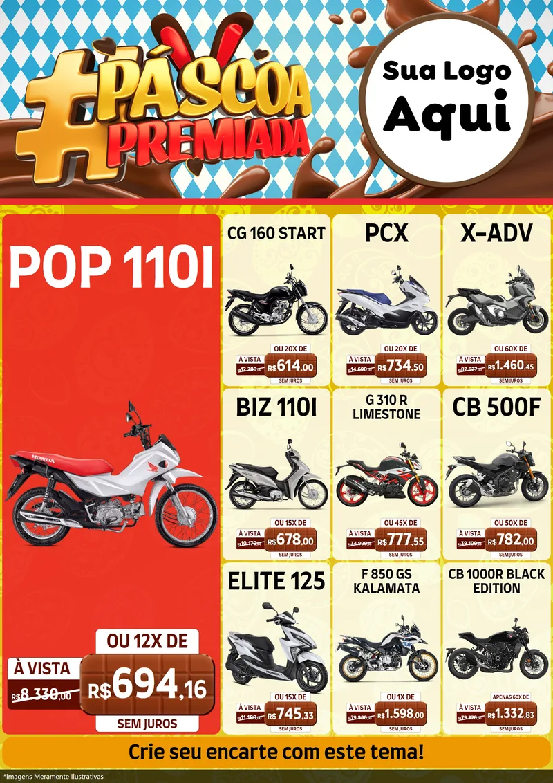 Modelo de Encarte para Encarte A4 Vertical com o tema Páscoa Premiada para Concessionaria de Motos