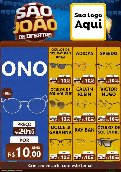 Modelo de Encarte para Encarte A4 Vertical com o tema São João Ofertas Imbatíveis! - Junina para Óticas