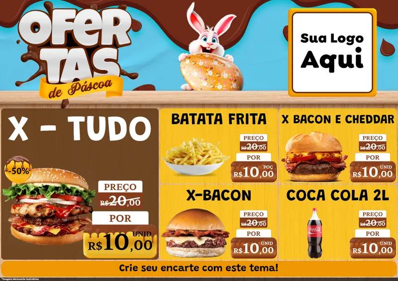 Modelo de Encarte para Encarte A4 Horizontal com o tema Ofertas de Páscoa para Hamburgueria
