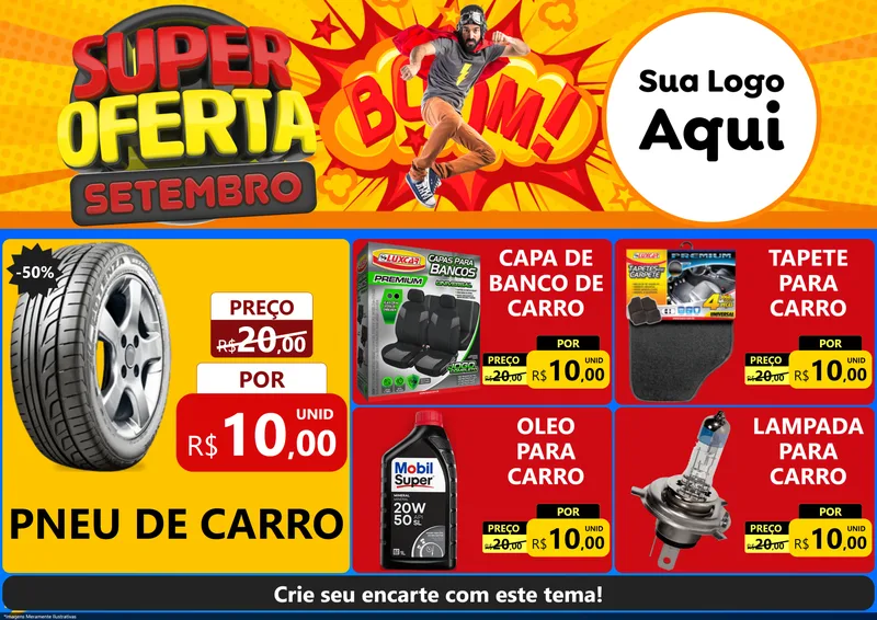 Modelo de Encarte para Encarte A4 Horizontal com o tema Super Oferta Setembro para Auto peças