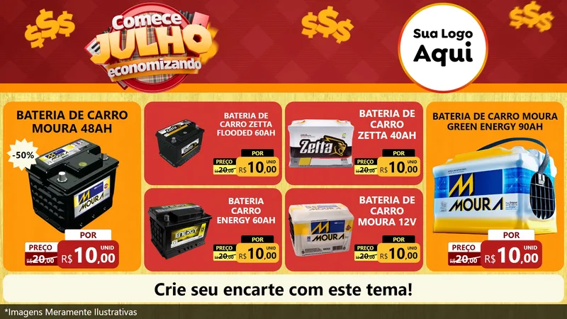 Modelo de TV para TV Horizontal com o tema Comece Julho Economizando para Baterias Elétricas
