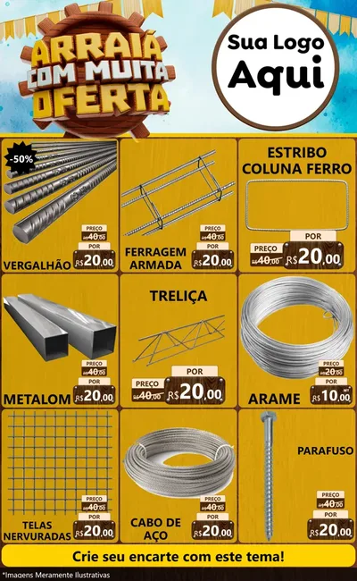Modelo de Encarte para Encarte Grande com o tema Ofertas de São João - Junina para Ferragens