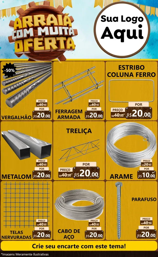 Modelo de Encarte para Encarte Grande com o tema Ofertas de São João - Junina para Ferragens