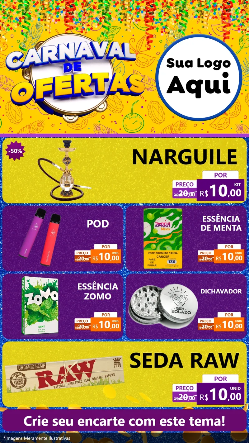 Modelo de TV para TV Vertical com o tema Carnaval de Ofertas para Tabacaria
