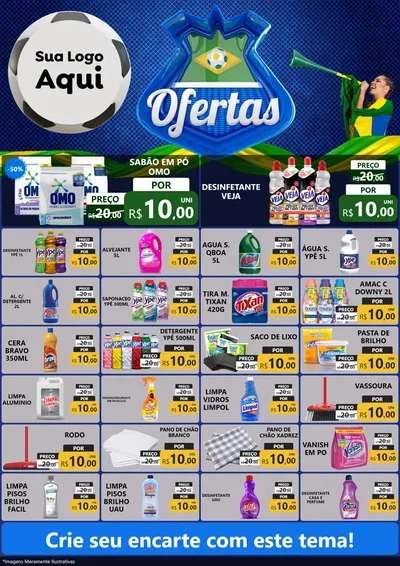 Modelo de Encarte para Encarte A4 Vertical com o tema Ofertas (Futebol) para Produtos de Limpeza