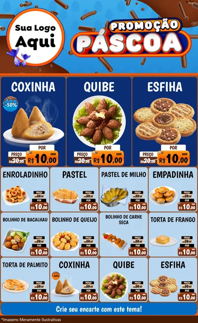 Modelo de Encarte para Encarte Grande com o tema Promoção Páscoa para Salgadaria