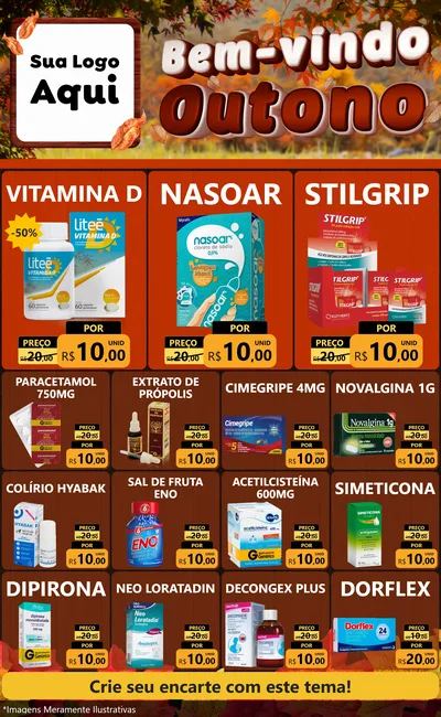 Modelo de Encarte para Encarte Grande com o tema Bem-vindo Outono para Farmácia