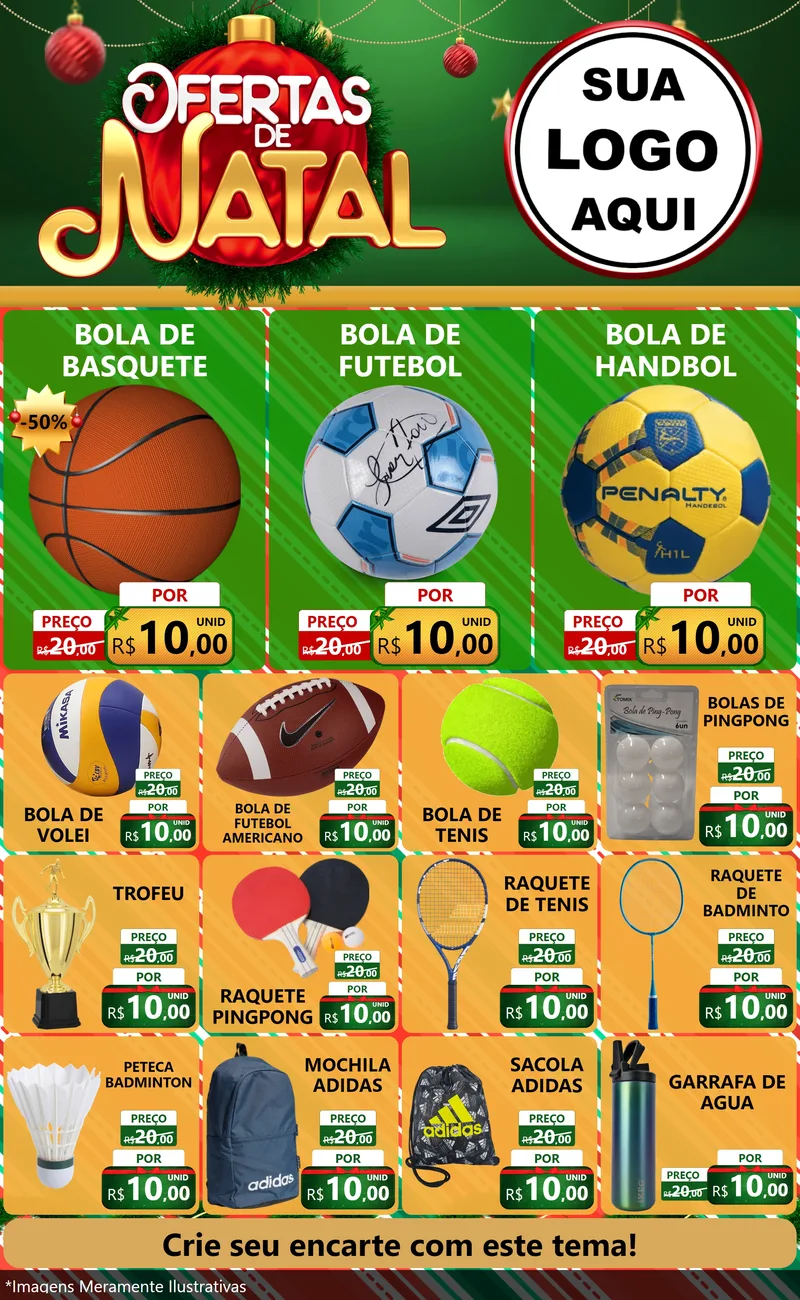 Modelo de Encarte para Encarte Grande com o tema Ofertas de Natal para Artigos Esportivos