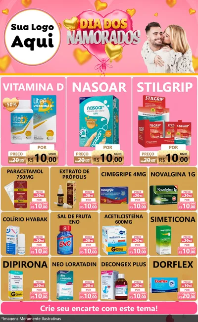 Modelo de Encarte para Encarte Grande com o tema Dia dos Namorados para Farmácia
