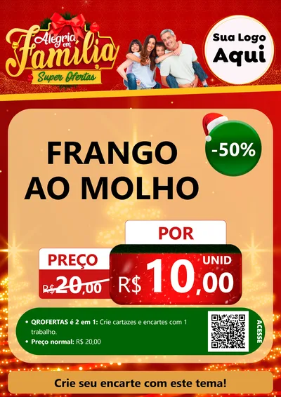 Modelo de Cartaz para Cartaz A4 Vertical com o tema Alegria em Família Super Ofertas - Natal para Restaurante