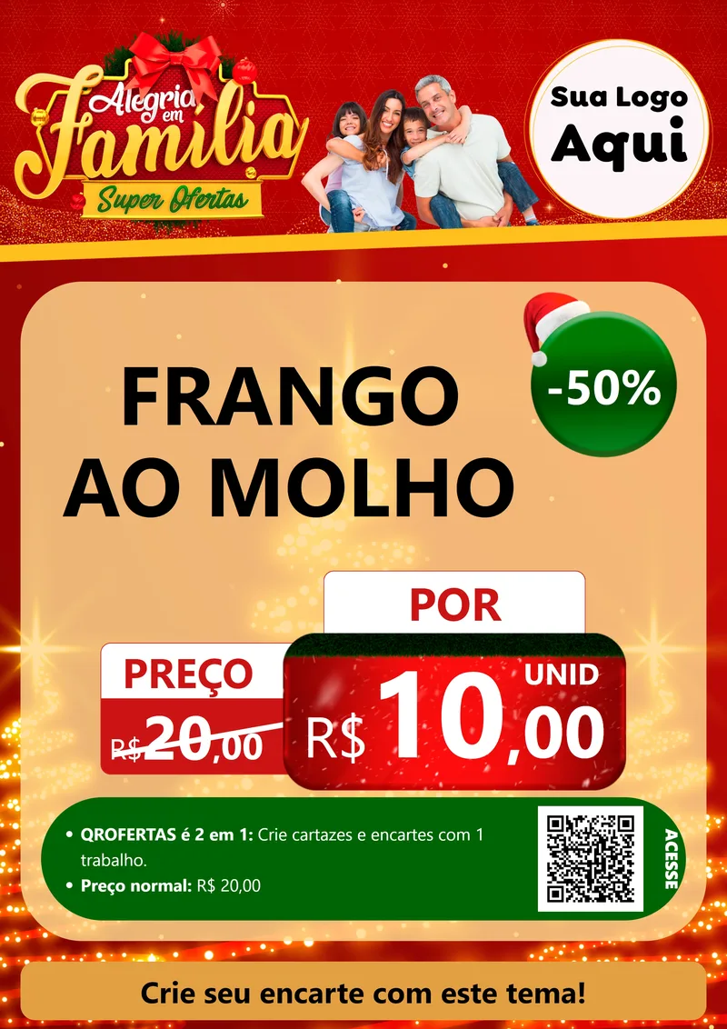 Modelo de Cartaz para Cartaz A4 Vertical com o tema Alegria em Família Super Ofertas - Natal para Restaurante