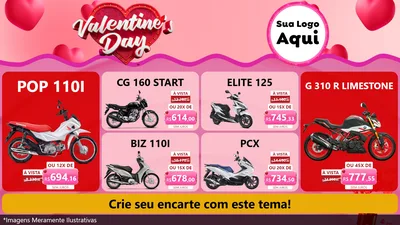 Modelo de TV para TV Horizontal com o tema Valentine's Day para Concessionaria de Motos