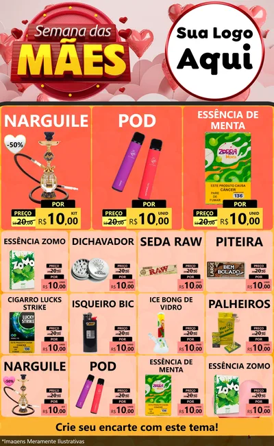 Modelo de Encarte para Encarte Grande com o tema Semana das Mães para Tabacaria