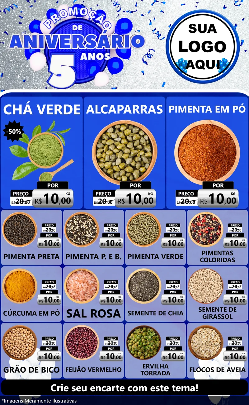 Modelo de Encarte para Encarte Grande com o tema Promoção de Aniversário - 5 Anos para Produtos Naturais