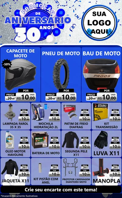 Modelo de Encarte para Encarte Grande com o tema Promoção de Aniversário - 30 Anos para Moto peças