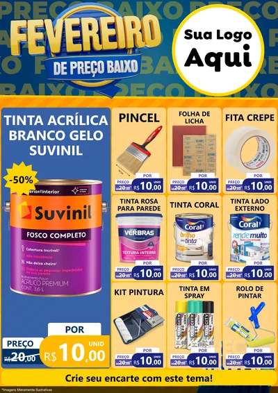 Modelo de Encarte para Encarte A4 Vertical com o tema Fevereiro de Preço Baixo para Tintas e Ferramentas