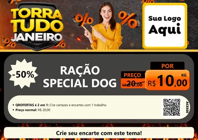 Modelo de Cartaz para Cartaz A4 Horizontal com o tema Torra Tudo Janeiro para Pet Shop
