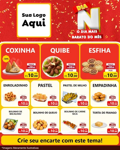 Modelo de Rede Social para Feed Instagram com o tema Dia N o Dia Mais Barato do Mês para Salgadaria