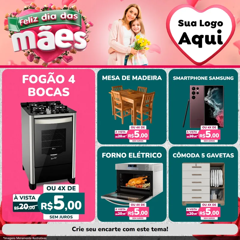 Modelo de Rede Social para Feed Facebook com o tema Feliz Dia das Mães para Móveis e Eletro