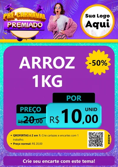 Modelo de Cartaz para Cartaz A4 Vertical com o tema Pré-Carnaval Premiado para Supermercado