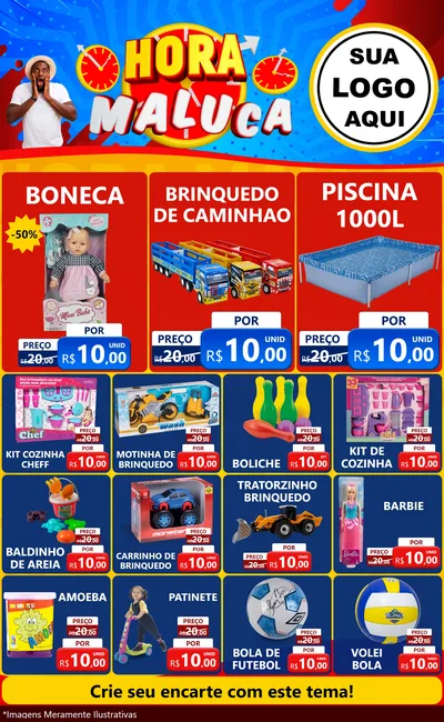 Modelo de Encarte para Encarte Grande com o tema Hora Maluca para Brinquedos