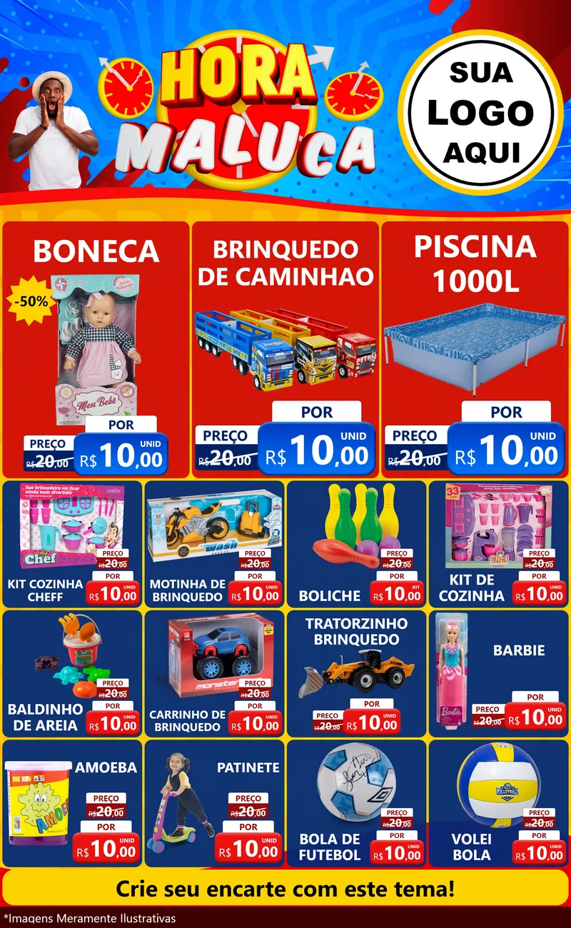 Modelo de Encarte para Encarte Grande com o tema Hora Maluca para Brinquedos