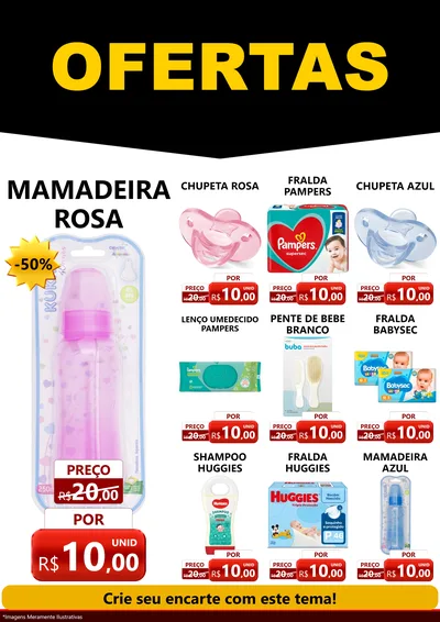 Modelo de Encarte para Encarte A4 Vertical com o tema Ofertas Preto e Vermelho Cartaz para Bebês