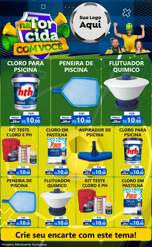 Modelo de Encarte para Encarte Grande com o tema Na Torcida Com Você - Copa para Produtos para Piscina