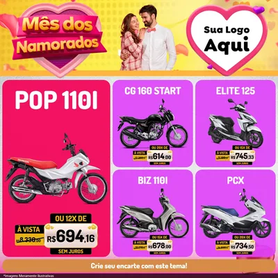 Modelo de Rede Social para Feed Facebook com o tema Mês dos Namorados para Concessionaria de Motos