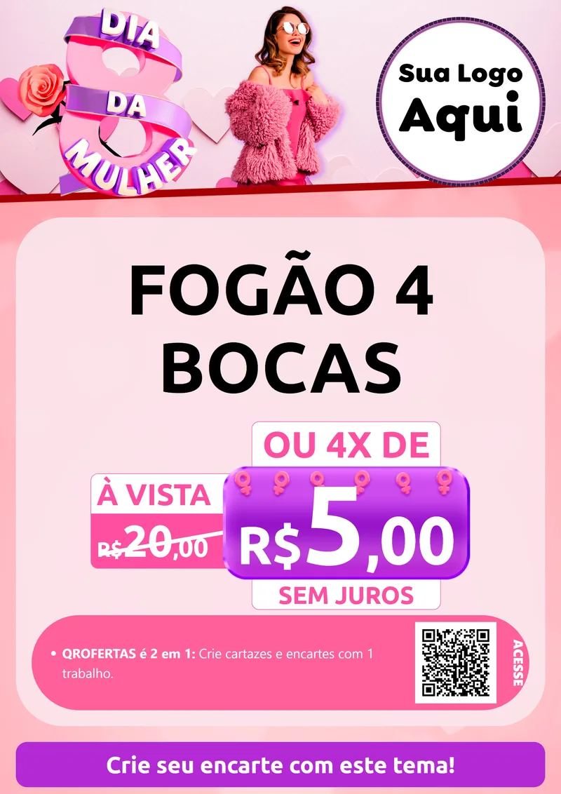 Modelo de Cartaz para Cartaz A4 Vertical com o tema Dia da Mulher para Móveis e Eletro