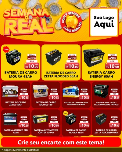 Modelo de Rede Social para Feed Instagram com o tema Semana do Real para Baterias Elétricas