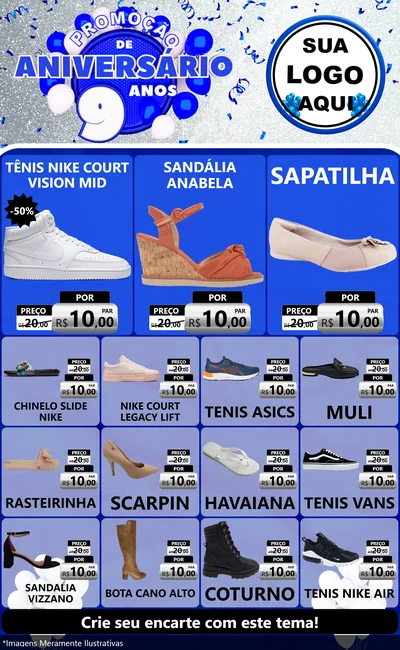Modelo de Encarte para Encarte Grande com o tema Promoção de Aniversário - 9 Anos para Calçados
